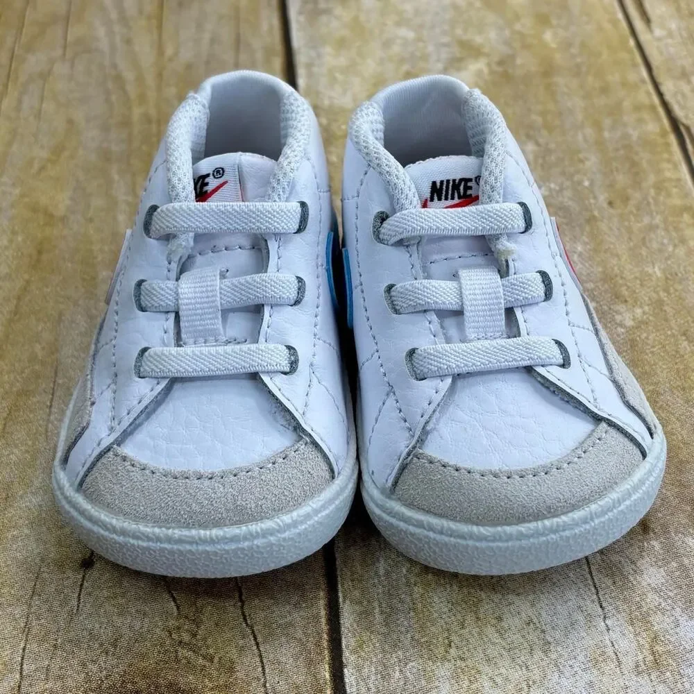 Nike Tennis Shoes Infant Size 1C White Red Blue Trainers Sneakers